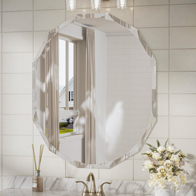 Octagonal Frameless Oval Beveled Bathroom Mirror