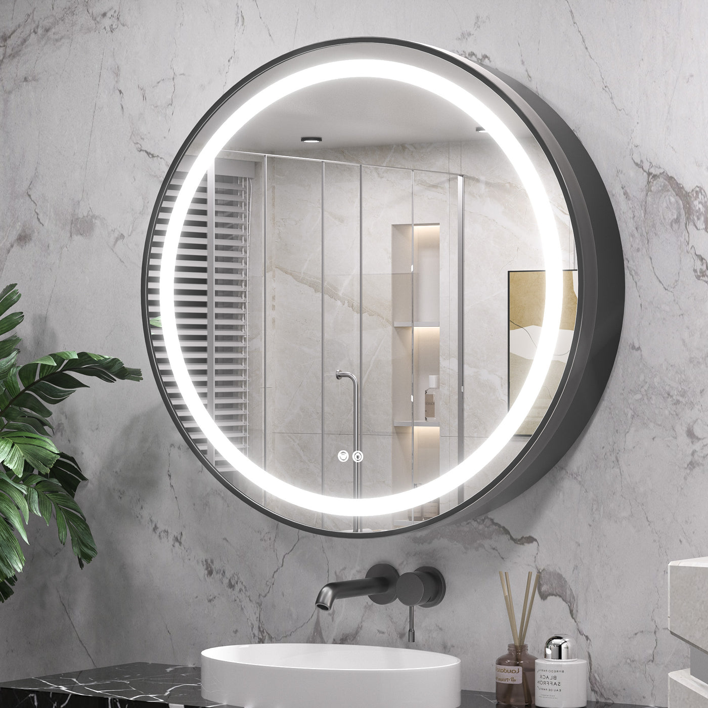 Round LED Medicine Cabinet, Metal Framed
