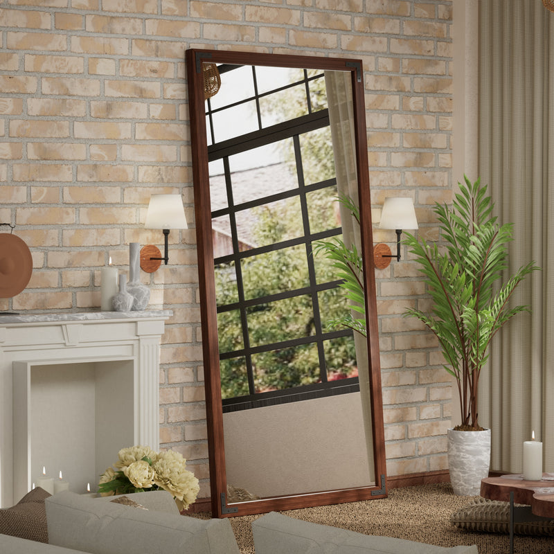 TETOTE Wooden Framed Bathroom Mirror Square Square Corner