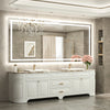|84x36 inch LED bathroom mirror, backlit and front lit vanity light with anti-fog defogger, dimmable brightness, and 3 color temperatures.