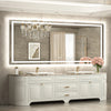 |84x36 inch LED bathroom mirror with anti-fog, dimmable backlit and front lit 3-color light for wall vanity.
