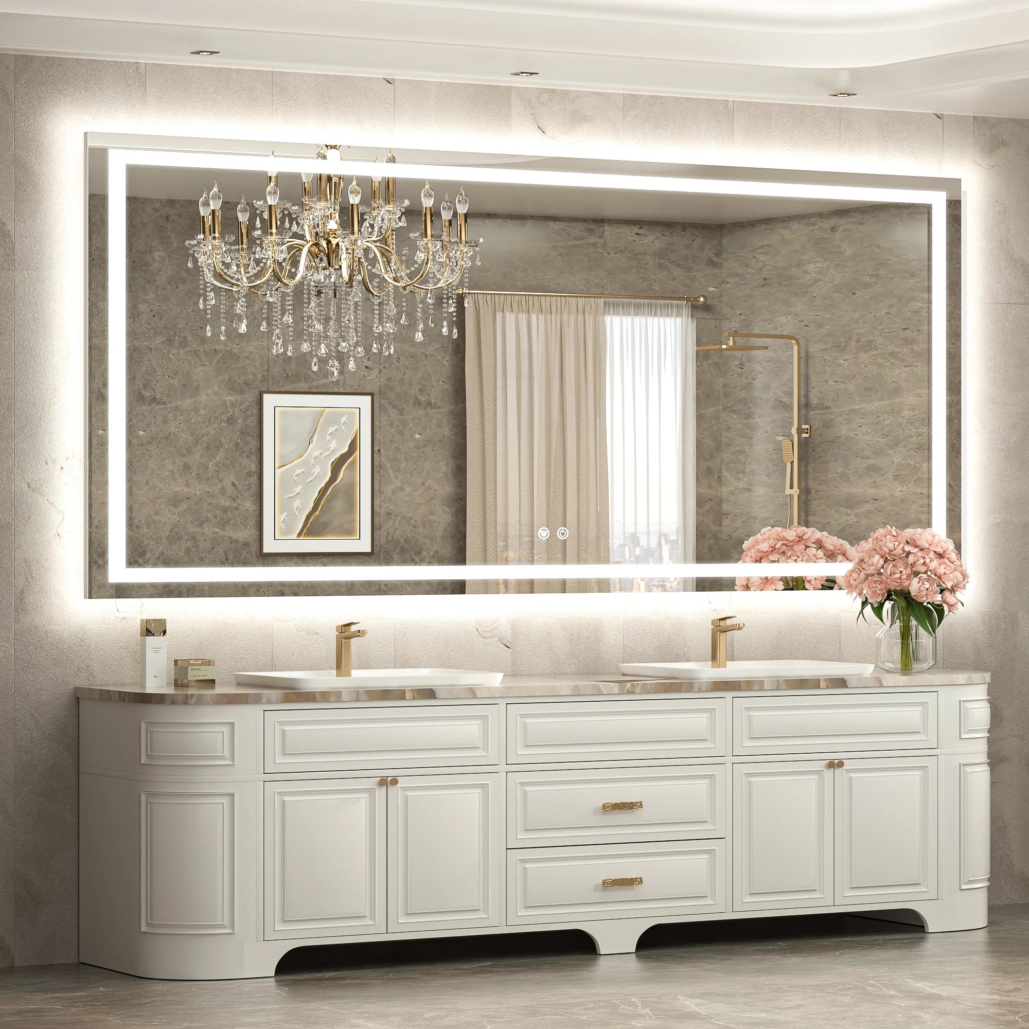 TETOTE Frontlit and Backlit LED Bathroom Mirror, ETL certified with defogger