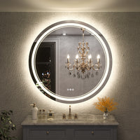 TETOTE Round 3-Color Frontlit & Backlit LED Bathroom Mirror