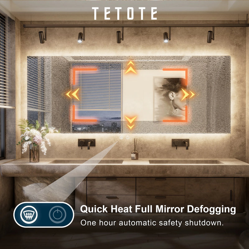 TETOTE Backlit LED Bathroom Mirror 3-Color Temped Glass
