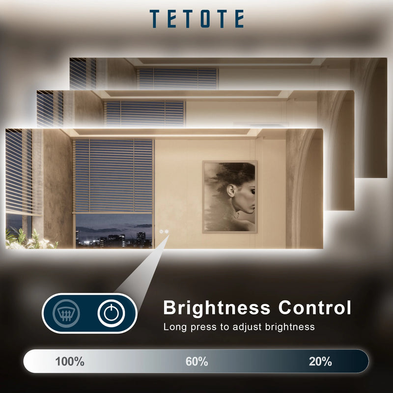 TETOTE Backlit LED Bathroom Mirror 3-Color Temped Glass