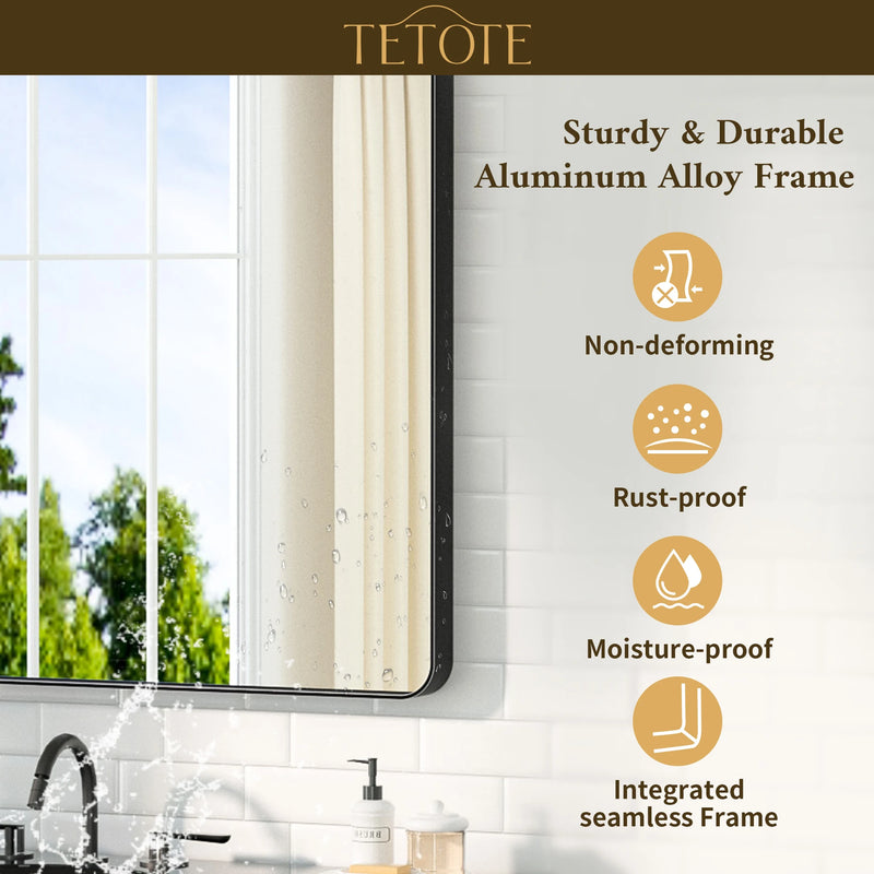TETOTE Square Rounded Corners Metal FrameBathroom Mirror