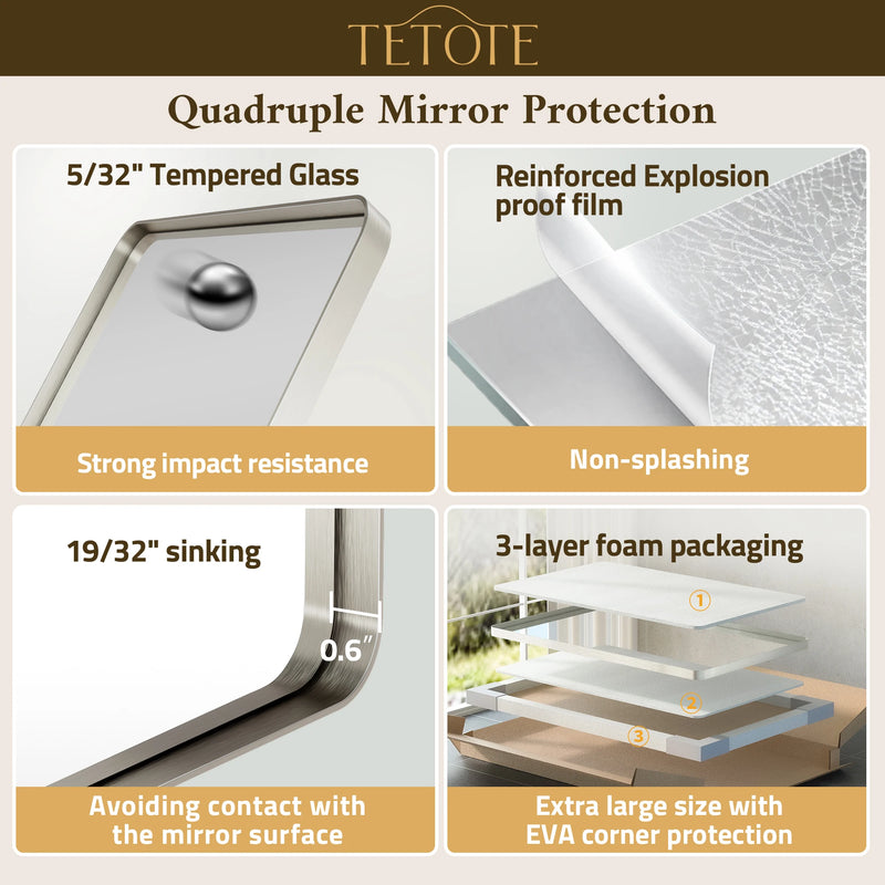 TETOTE Square Rounded Corners Metal FrameBathroom Mirror