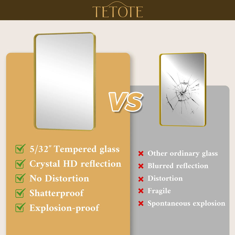 TETOTE Square Rounded Corners Metal FrameBathroom Mirror