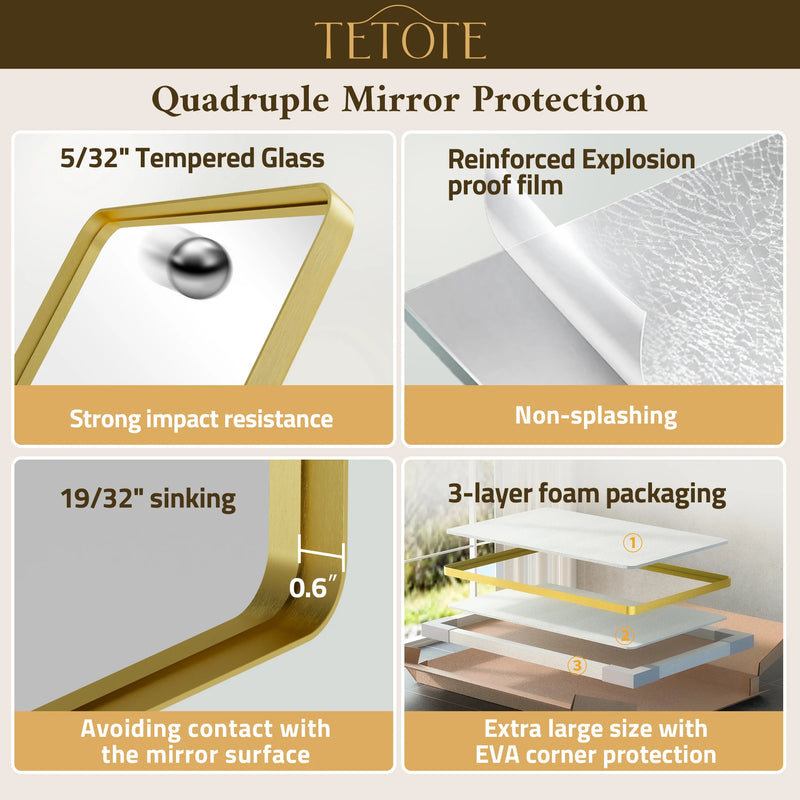 TETOTE Square Rounded Corners Metal FrameBathroom Mirror