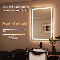 TETOTE  Frontlit & Backlit LED Mirror 3-Color Independent Control