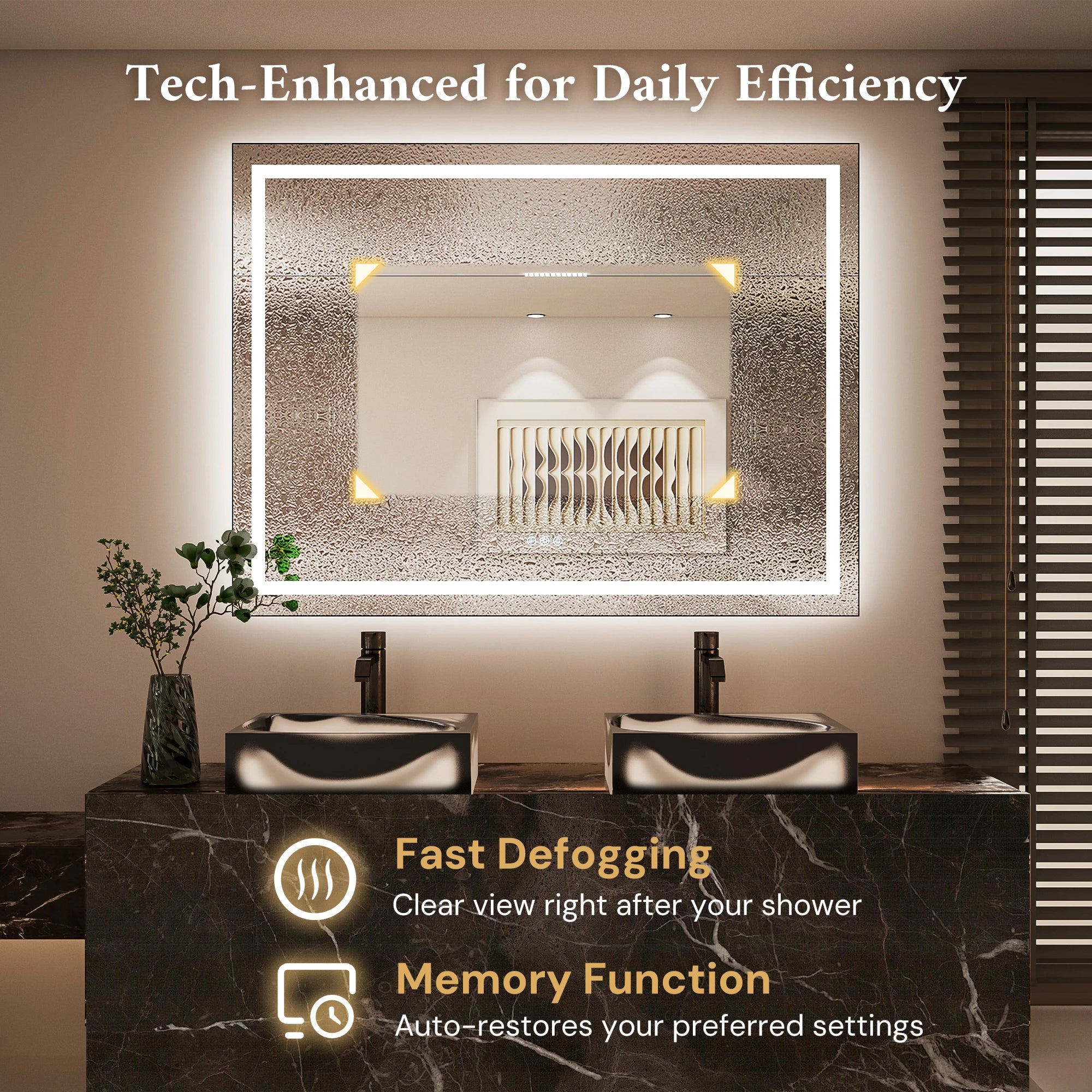 TETOTE 3-color frontlit backlit square-corner LED mirror with anti-fog