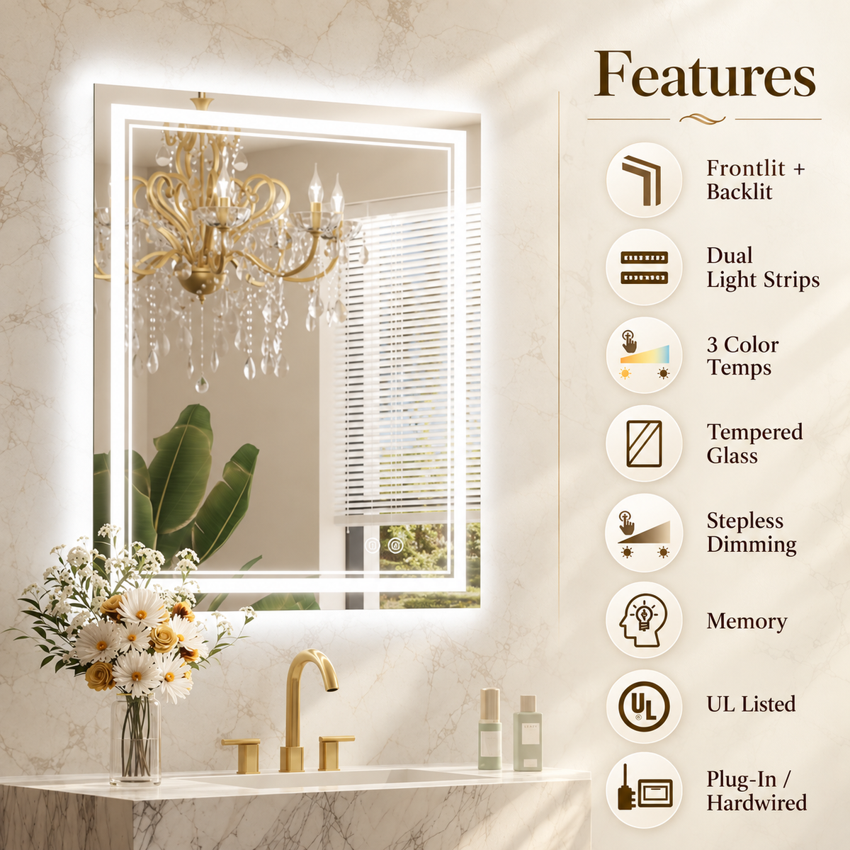 Frontlit & Backlit LED Bathroom Mirror