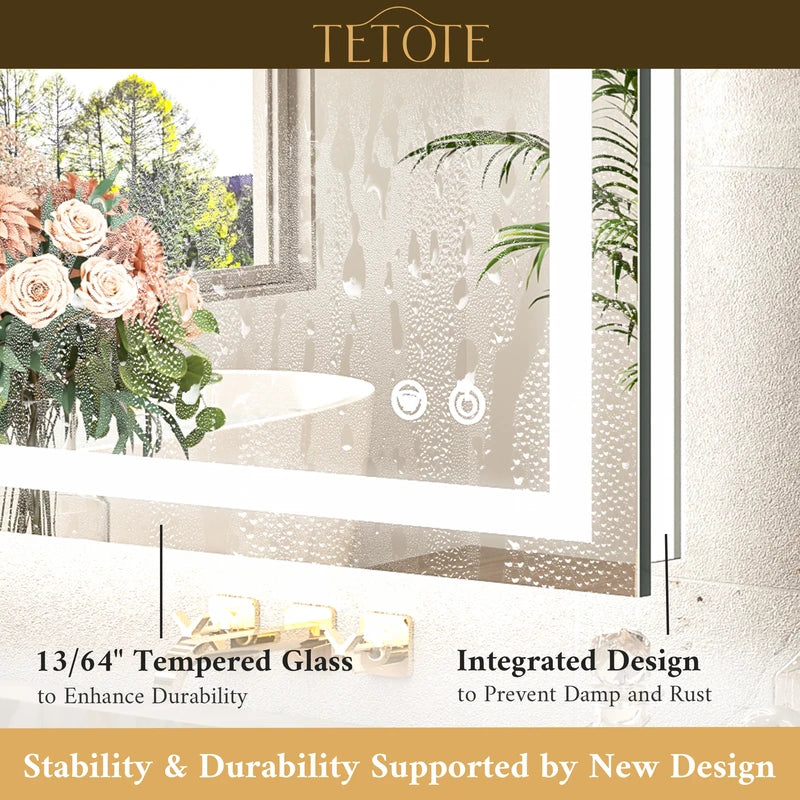 LED bathroom mirror featuring waterproof design for safe use in humid bathrooms.