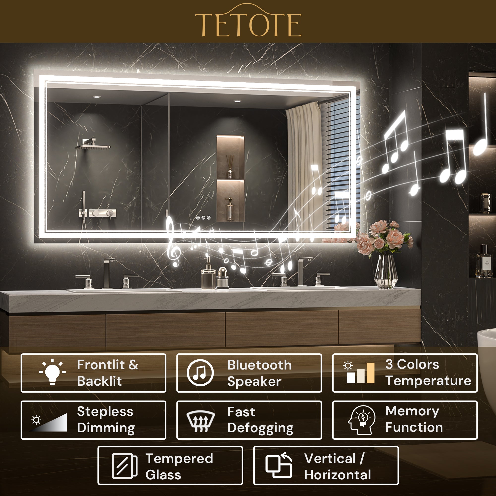 LED Bathroom Mirror with Bluetooth Speaker