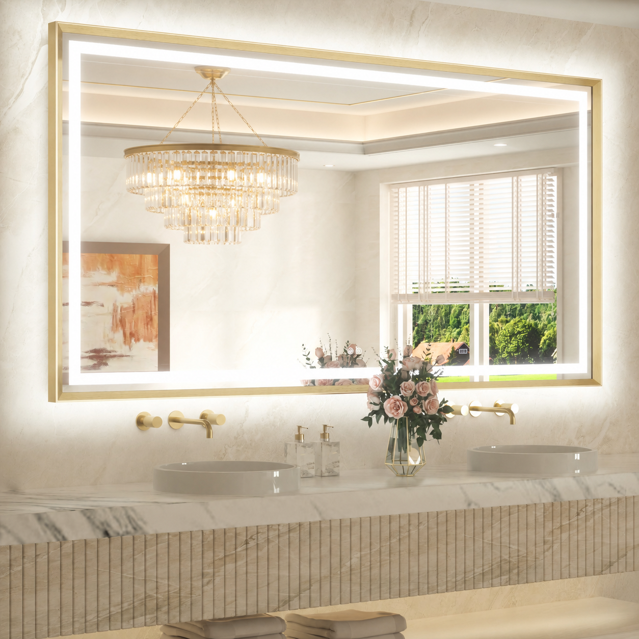 Framed Bathroom Mirror with Lights