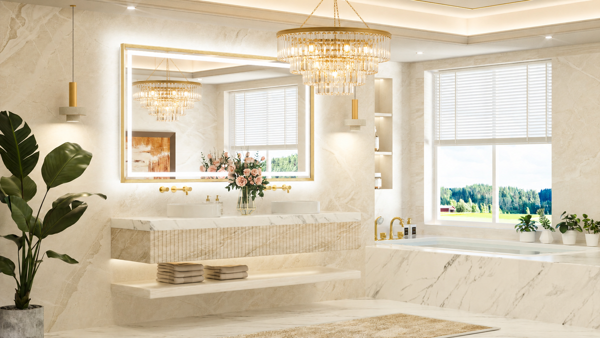 Frontlit and backlit dual LED bathroom mirror