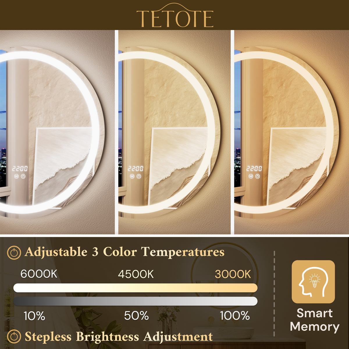 LED Bathroom Mirror w/ Bluetooth Clock