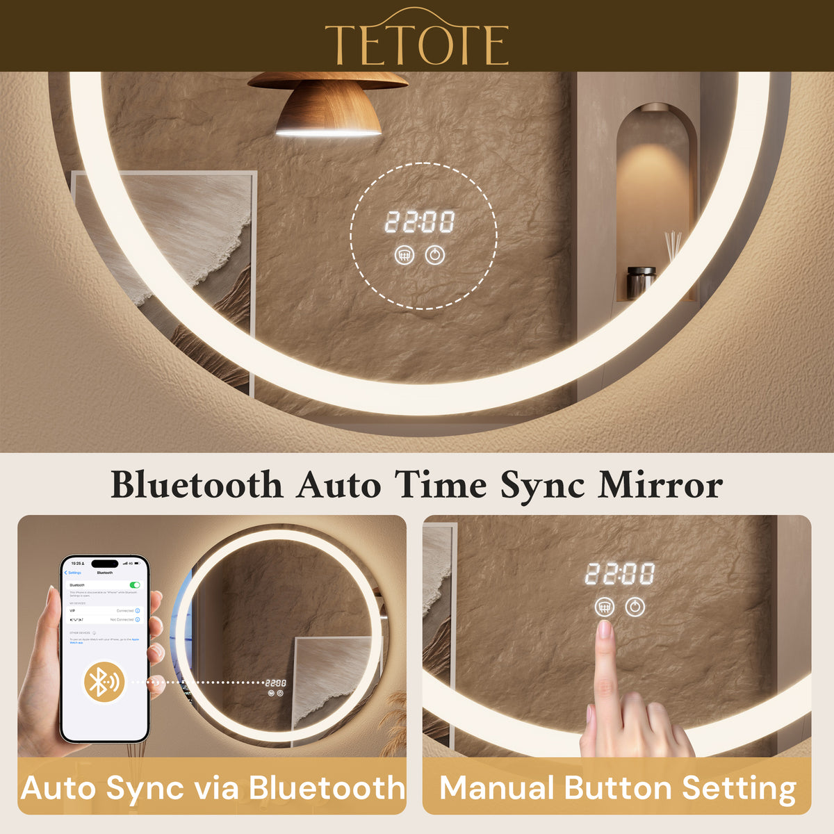 LED Bathroom Mirror w/ Bluetooth Clock
