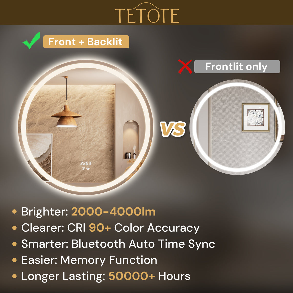 LED Bathroom Mirror w/ Bluetooth Clock