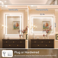 LED Mirror Front & Backlit Dual Light Strips High Brightness with Separate Controls, Anti-Fog