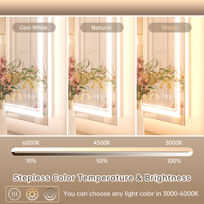 LED Mirror Front & Backlit Dual Light Strips High Brightness with Separate Controls, Anti-Fog