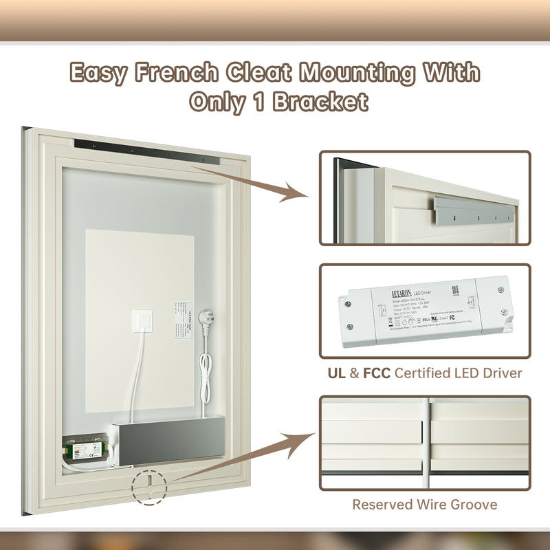 LED Mirror Front & Backlit Dual Light Strips High Brightness with Separate Controls, Anti-Fog