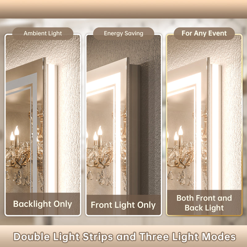 LED Mirror Front & Backlit Dual Light Strips High Brightness with Separate Controls, Anti-Fog