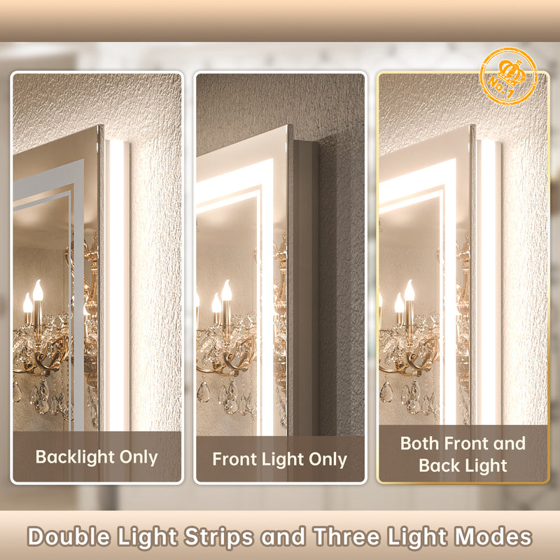 LED Mirror Front & Backlit Dual Light Strips High Brightness with Separate Controls, Anti-Fog
