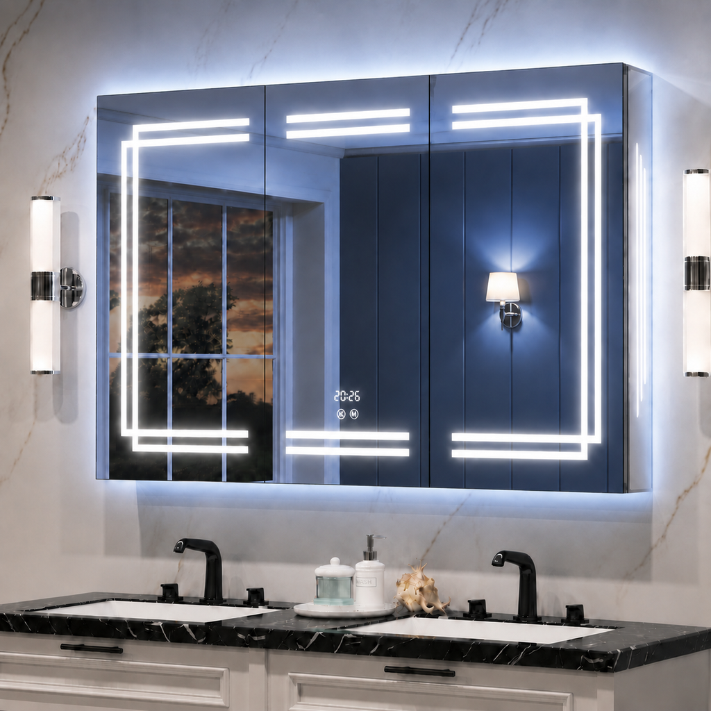 TETOTE TRI-Lit LED Medicine Cabinet with multi-zone lighting and mirrored interior