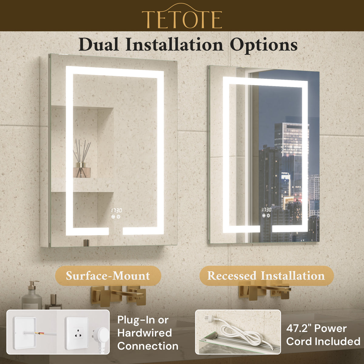 Dual-Lit LED Medicine Cabinet Recessed/Surface