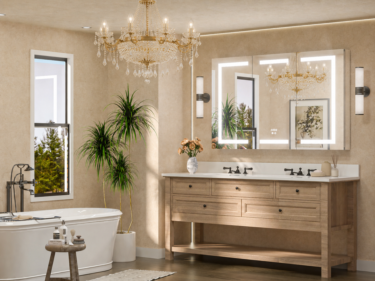 LED medicine cabinet with integrated mirror and storage