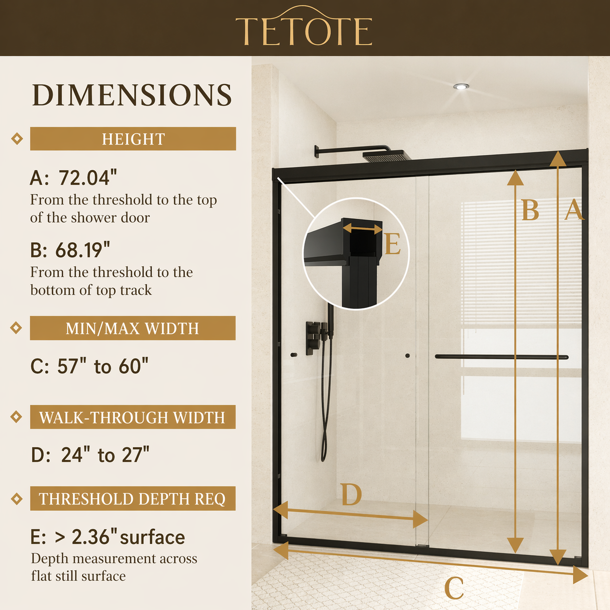 Tetote Frameless Pivot Shower Door – SGCC Tempered Glass, Reversible Mount, Nano-Coating