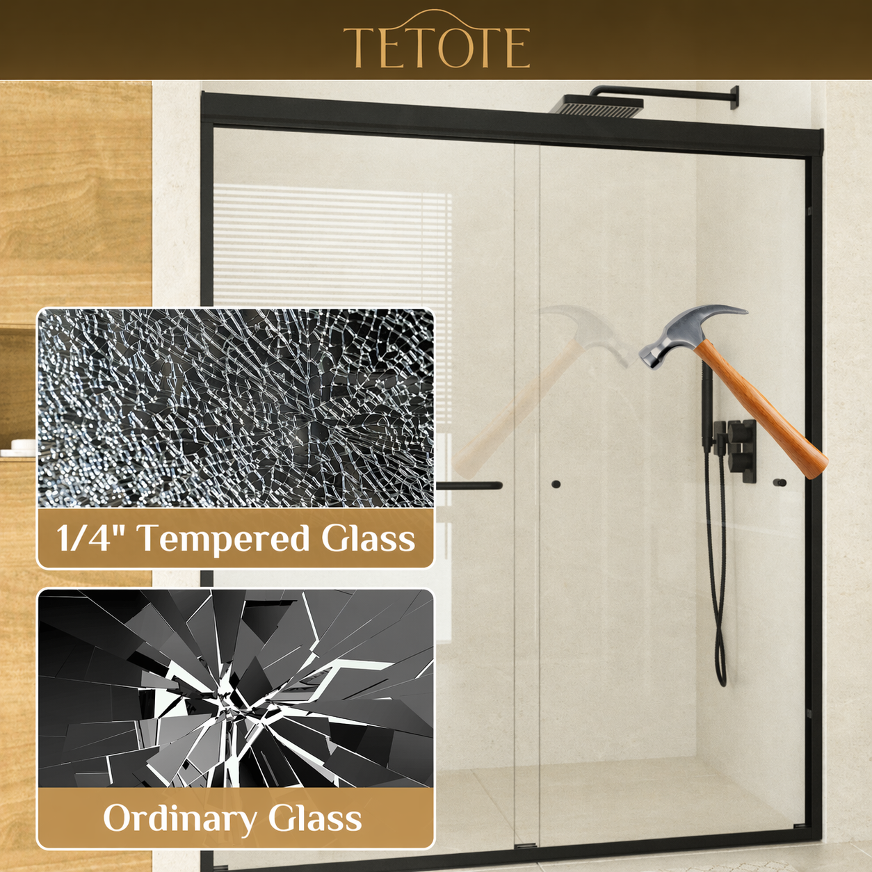 Tetote Frameless Pivot Shower Door – SGCC Tempered Glass, Reversible Mount, Nano-Coating