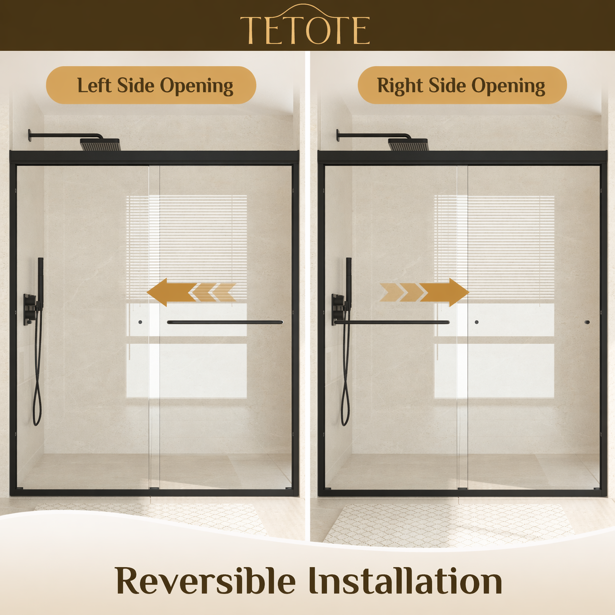 Tetote Frameless Pivot Shower Door – SGCC Tempered Glass, Reversible Mount, Nano-Coating