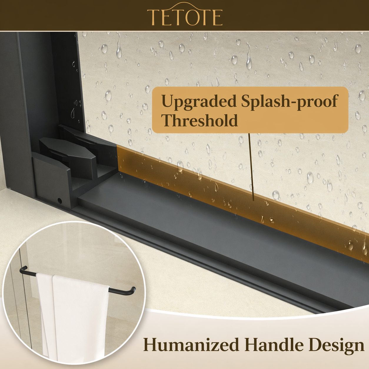 Tetote Frameless Pivot Shower Door – SGCC Tempered Glass, Reversible Mount, Nano-Coating