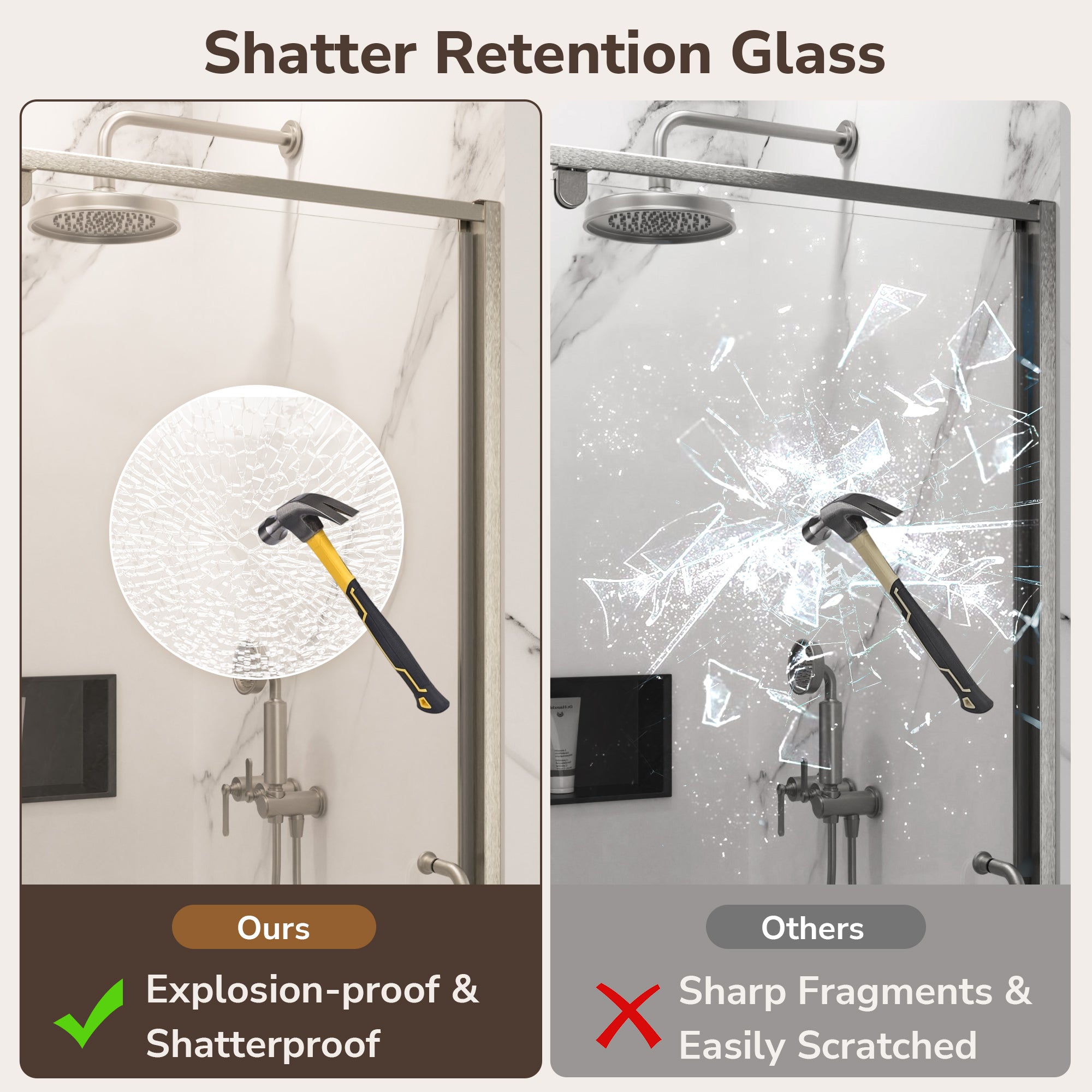 Tetote Semi-Frameless Pivot Shower Door – Telescopic Rail, SGCC Tempered Glass, Nano-Coating