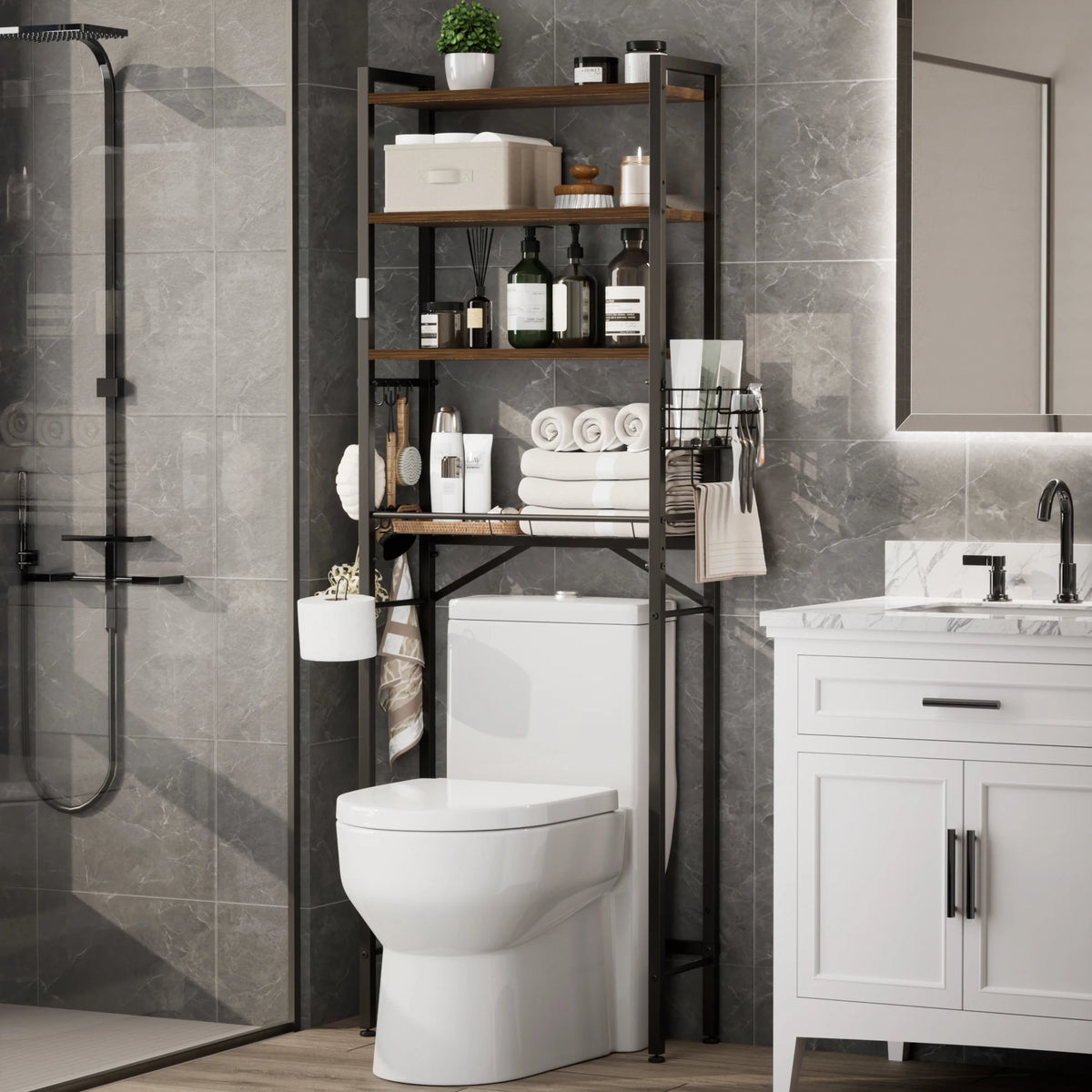 Over The Toilet Storage Freestanding Wood with Shelf