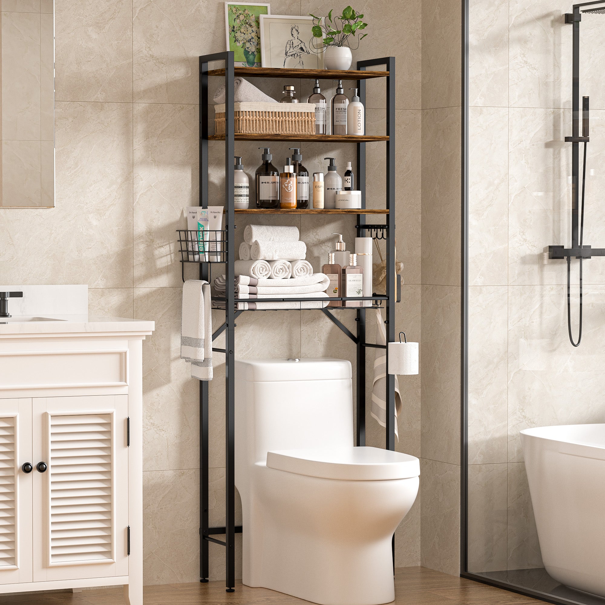 Over The Toilet Storage Freestanding Wood with Shelf