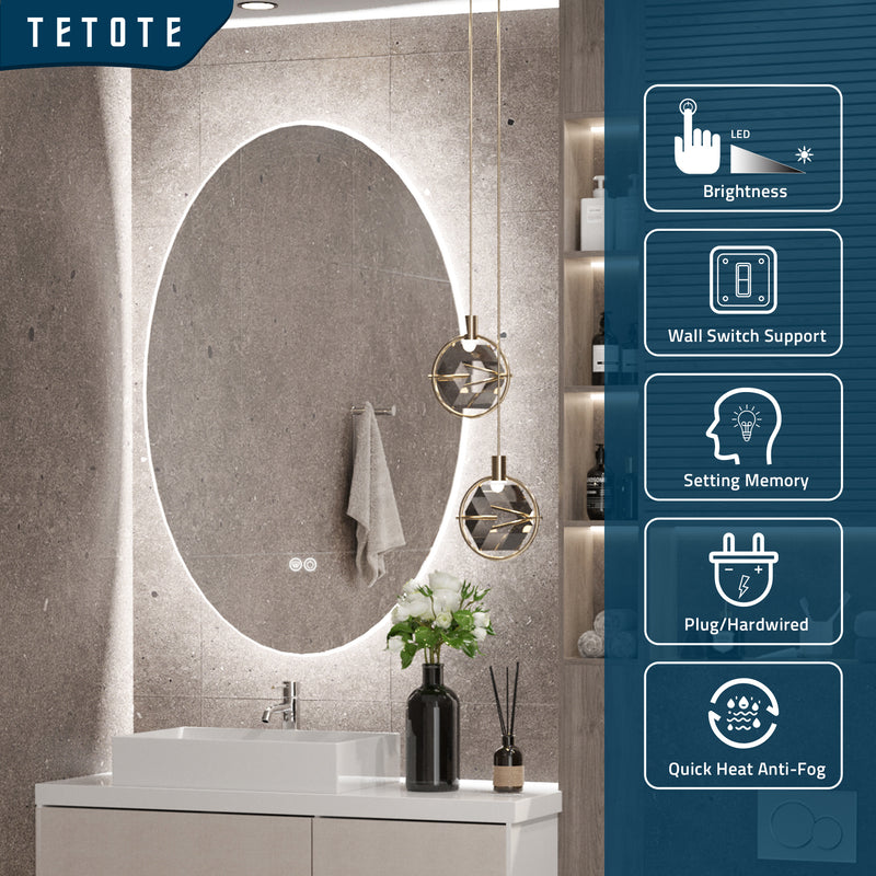 TETOTE Oval Backlit LED Bathroom Mirror