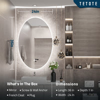 TETOTE Oval Backlit LED Bathroom Mirror