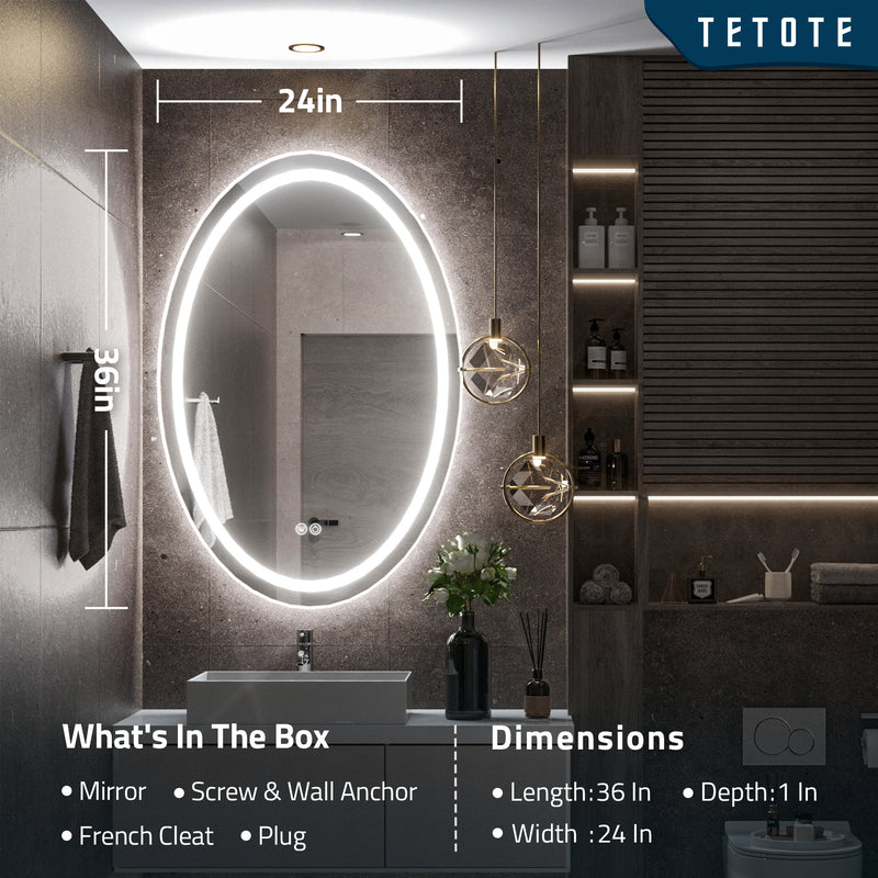 TETOTE Oval Frontlit LED Bathroom Mirror