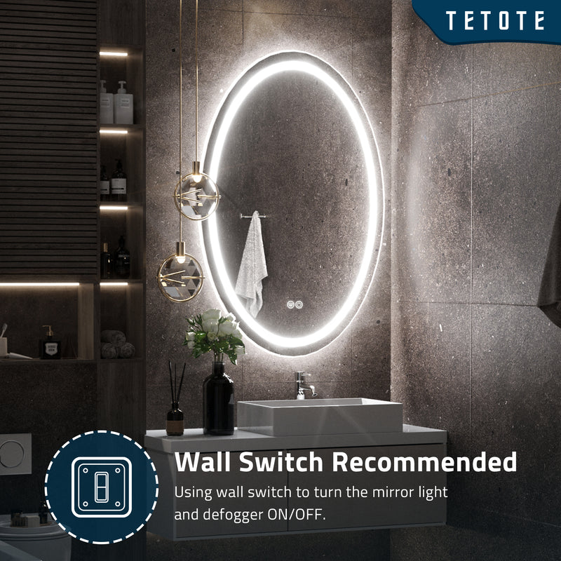 TETOTE Oval Frontlit LED Bathroom Mirror