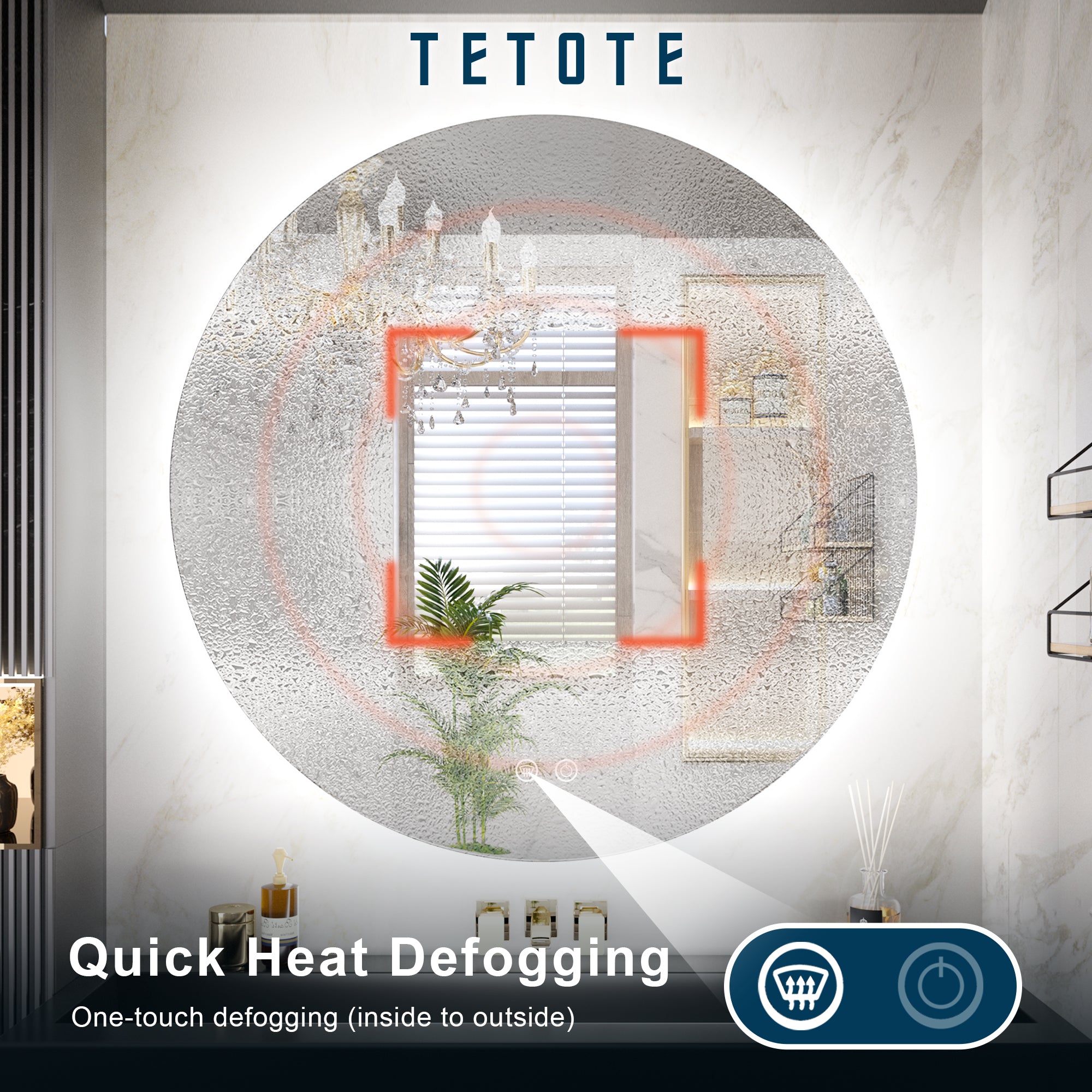 TETOTE round 3-color backlit LED bathroom mirror with anti-fog