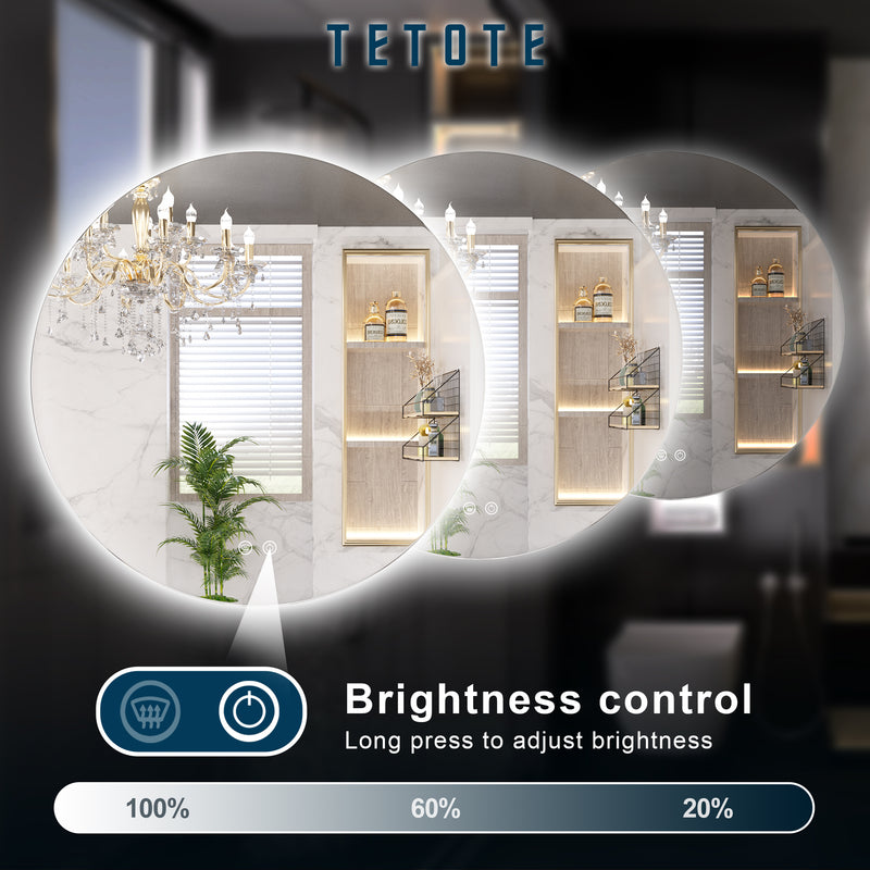 TETOTE Round 3-Color Backlit LED Bathroom Mirror