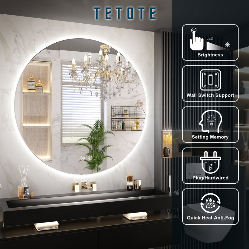 TETOTE Round 3-Color Backlit LED Bathroom Mirror