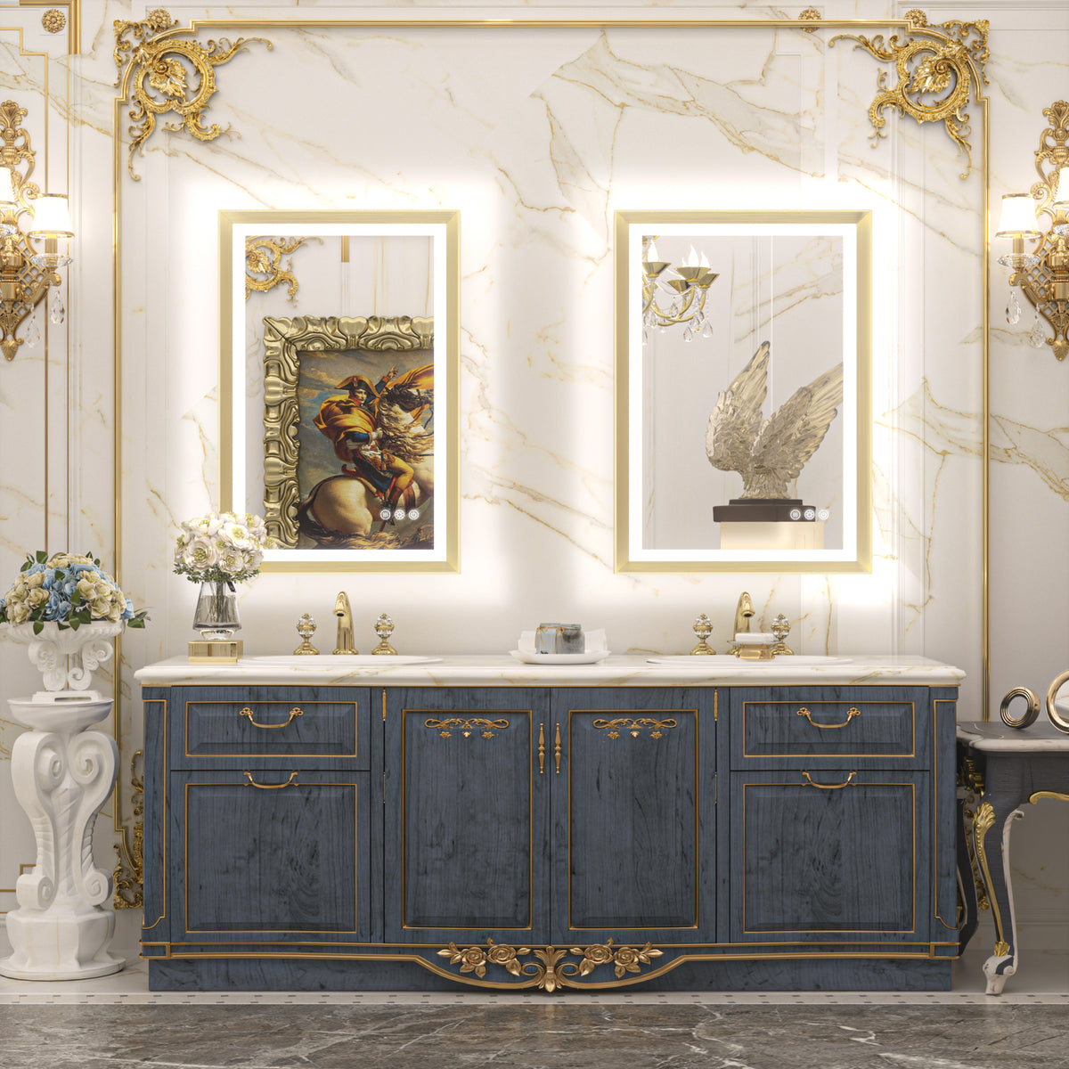 TETOTE beveled frame frontlit and backlit bathroom mirror