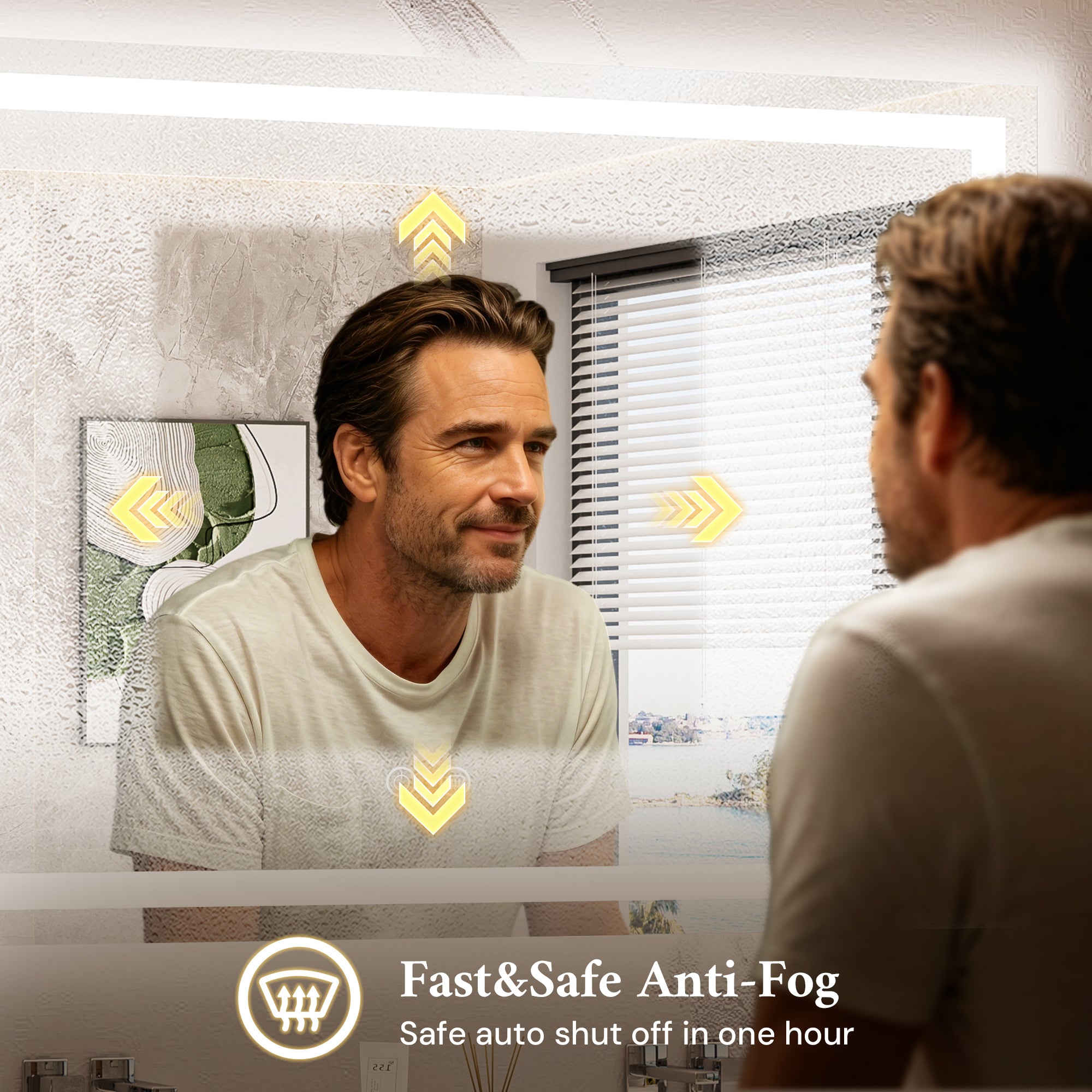 LED Bathroom Mirror Frontlit and Backlit with fog-free defogger pad demonstration