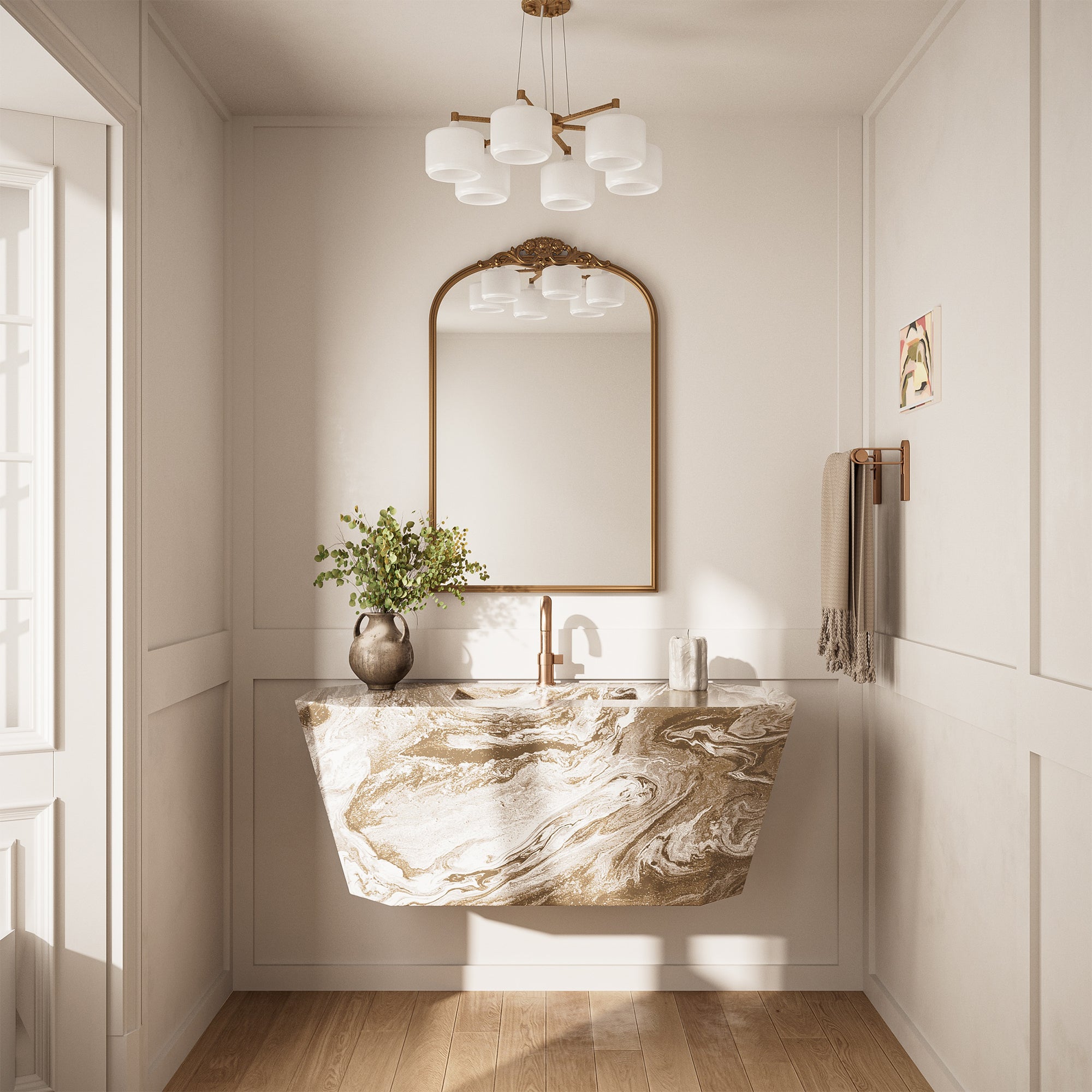 アールデコ アーチ型 壁掛け ミラー TETOTE® Arched Bathroom Mirror – 20x30 & 24x36 in Black & Gold
