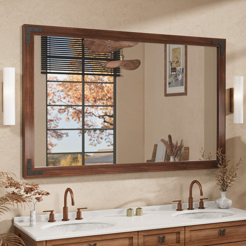 TETOTE Wooden Framed Bathroom Mirror Square Square Corner