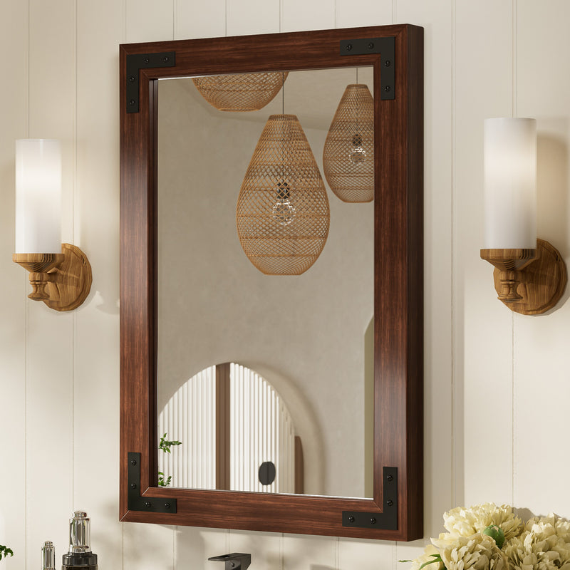 TETOTE Wooden Framed Bathroom Mirror Square Square Corner